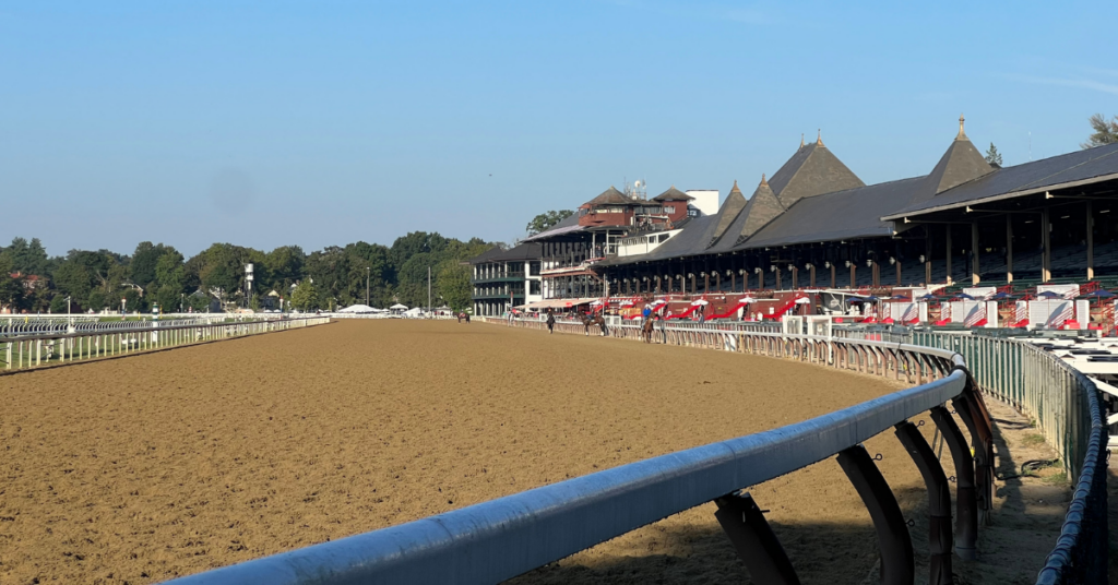 Saratoga Race Course track and grandstand in Saratoga Springs, New York